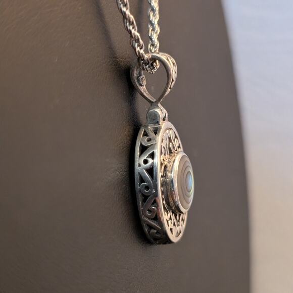 VTG 925 Sterling Silver Filigree Abalone Shell Pendant Rope 24" Chain Necklace - Picture 3 of 9